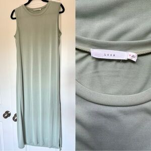 Lush Modal Sleeveless Long Dress Pastel Green Maxi with Slit Size Medium